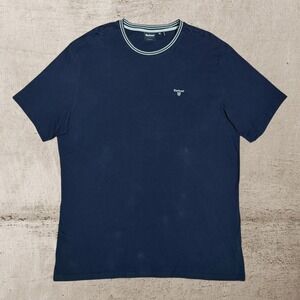 Barbour T-Shirt Mens 2XL Navy Tailored Fit Striped Neckline Embroidered Logo Tee